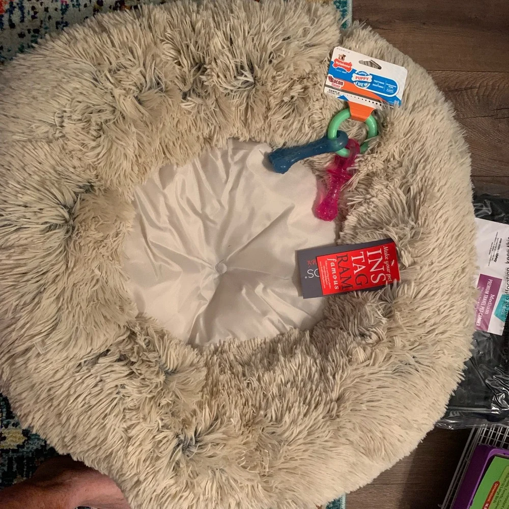 Pet bed, cage and toys….